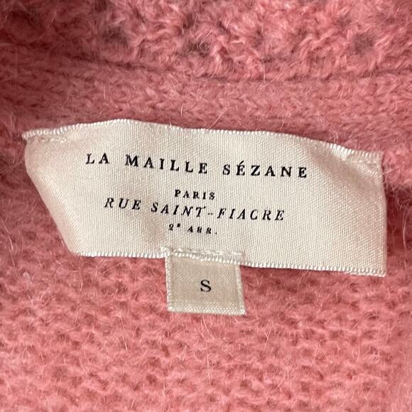 Sezane Cardigan Sweater Womens Small Pink Angie Mohair Wool Knit Crochet Preppy - Picture 9 of 11
